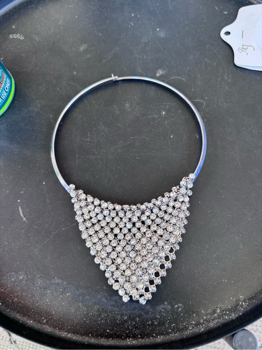 Crystal Bib Choker Necklace - Silver Tone